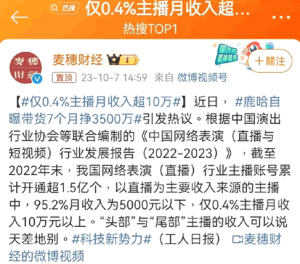 仅0.4%主播月收入超10万-云顶工作室—自媒体博客，关注精准流量获取及转化率提升！